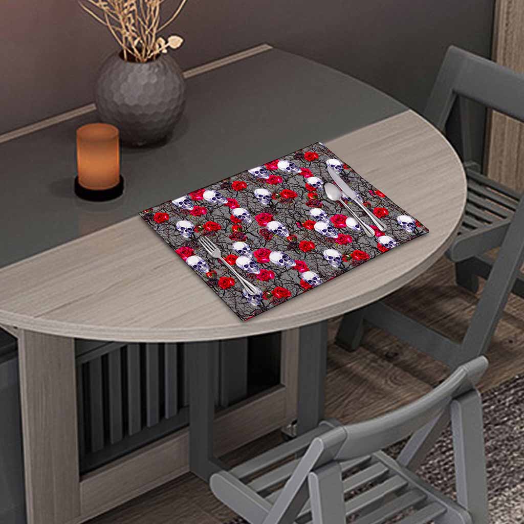 Rose Branch Skull Pattern Print Placemat