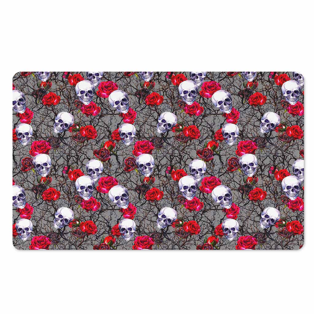 Rose Branch Skull Pattern Print Polyester Doormat