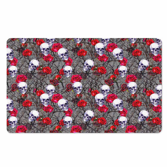 Rose Branch Skull Pattern Print Polyester Doormat