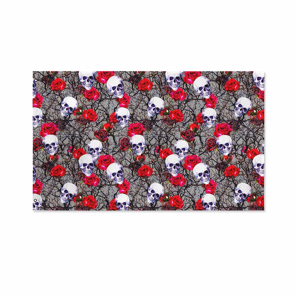 Rose Branch Skull Pattern Print Polyester Flag
