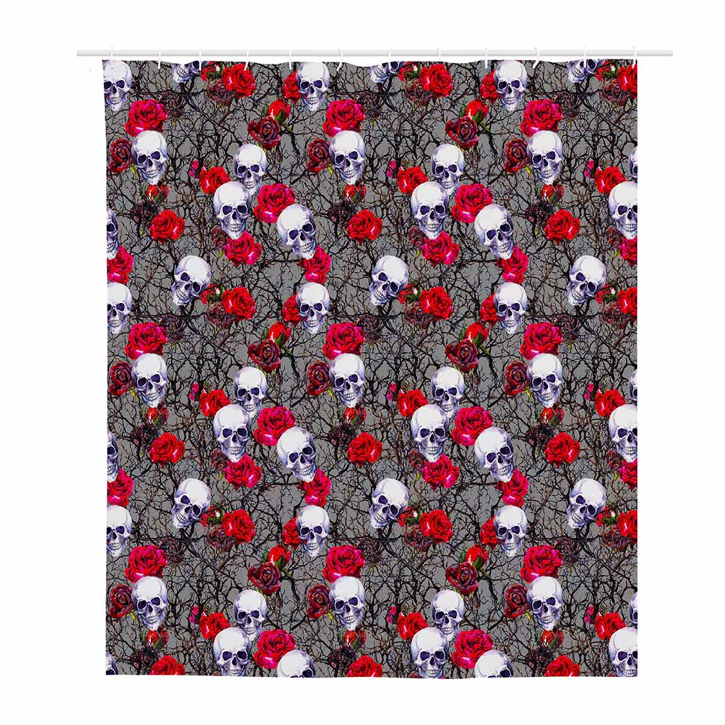 Rose Branch Skull Pattern Print Polyester Shower Curtain