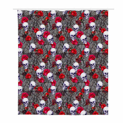Rose Branch Skull Pattern Print Polyester Shower Curtain