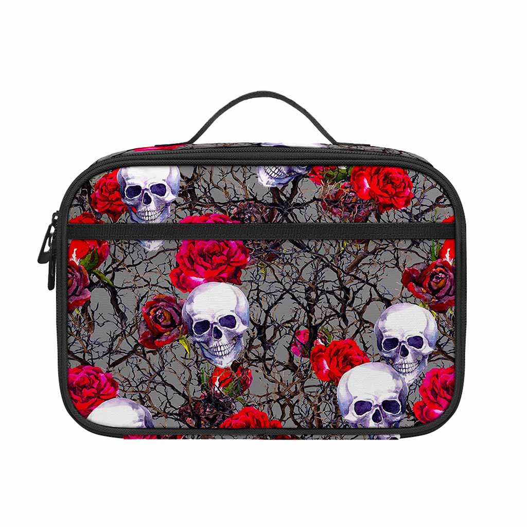Rose Branch Skull Pattern Print Portable Lunch Bag