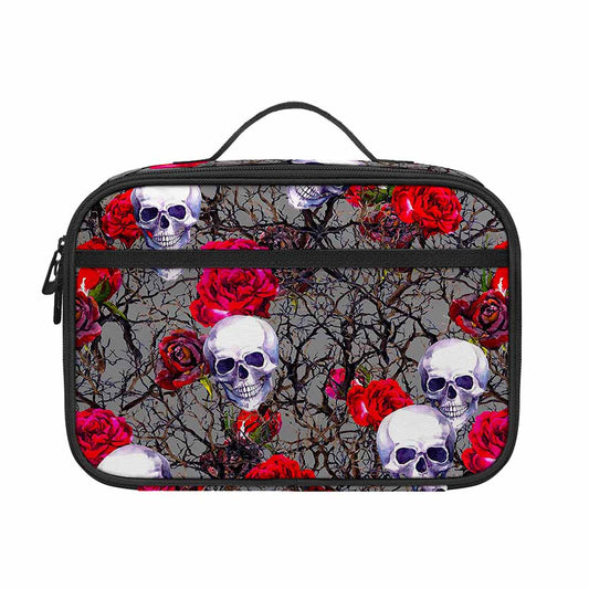 Rose Branch Skull Pattern Print Portable Lunch Bag