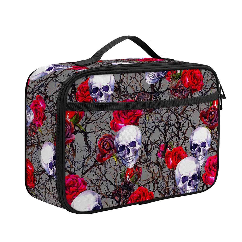 Rose Branch Skull Pattern Print Portable Lunch Bag