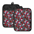 Rose Branch Skull Pattern Print Pot Holders With Pocket