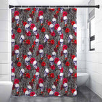 Rose Branch Skull Pattern Print Premium Shower Curtain