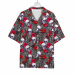 Rose Branch Skull Pattern Print Rayon Hawaiian Shirt