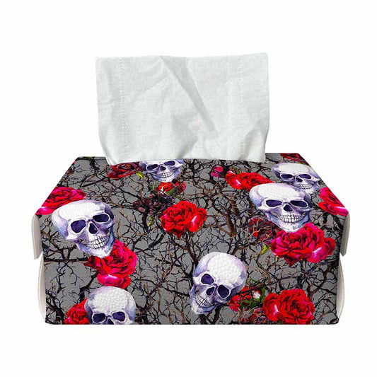 Rose Branch Skull Pattern Print Rectangle Tissue Box Cover