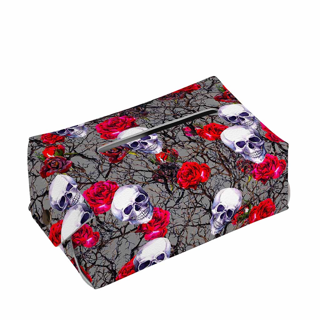 Rose Branch Skull Pattern Print Rectangle Tissue Box Cover