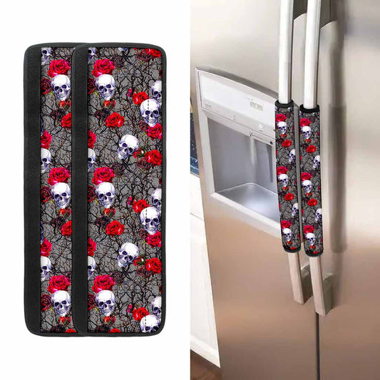 Rose Branch Skull Pattern Print Refrigerator Handle Covers