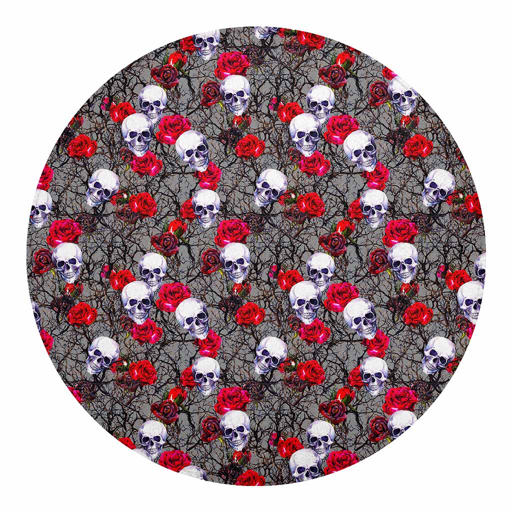 Rose Branch Skull Pattern Print Round Blanket