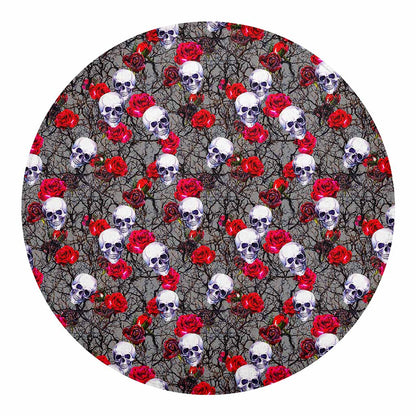 Rose Branch Skull Pattern Print Round Blanket