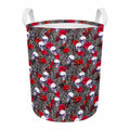 Rose Branch Skull Pattern Print Round Laundry Basket