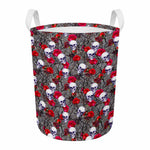 Rose Branch Skull Pattern Print Round Laundry Basket