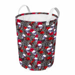 Rose Branch Skull Pattern Print Round Laundry Basket