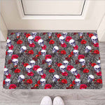 Rose Branch Skull Pattern Print Rubber Doormat