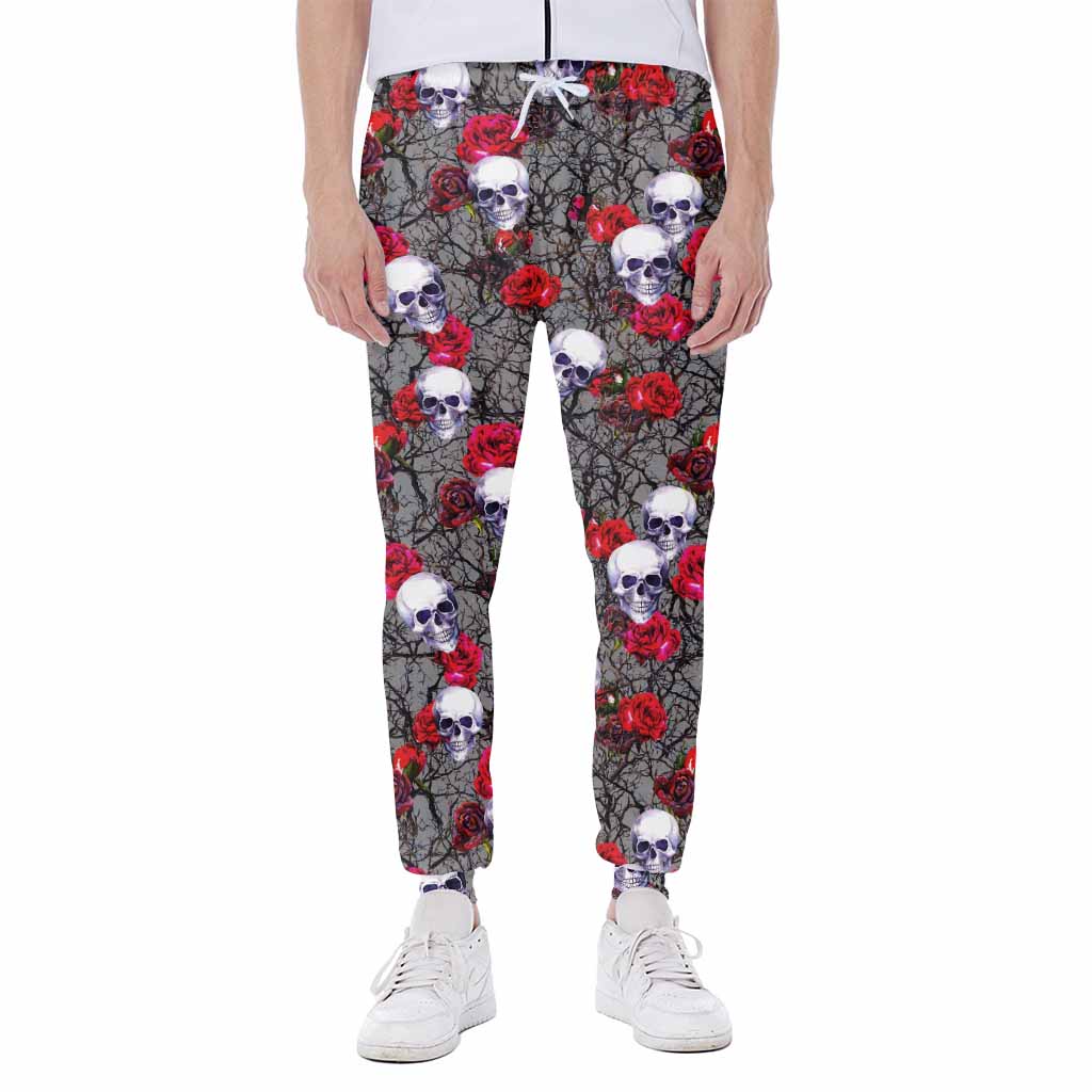 Rose Branch Skull Pattern Print Scuba Joggers