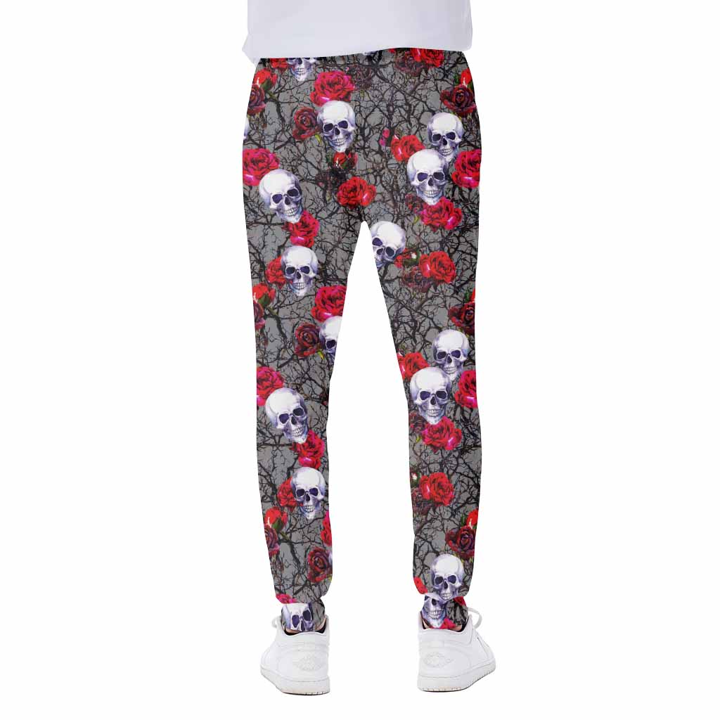 Rose Branch Skull Pattern Print Scuba Joggers