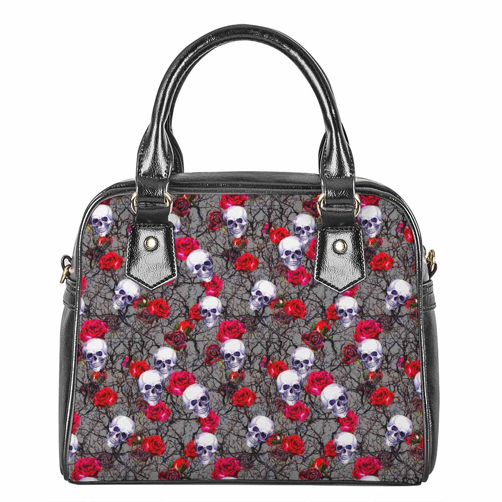Rose Branch Skull Pattern Print Shoulder Handbag