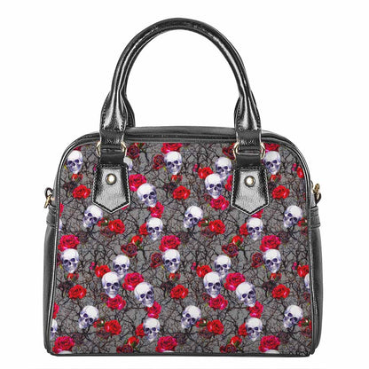 Rose Branch Skull Pattern Print Shoulder Handbag