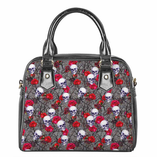 Rose Branch Skull Pattern Print Shoulder Handbag