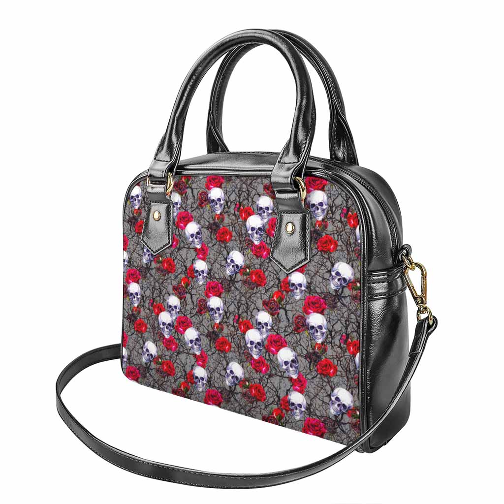 Rose Branch Skull Pattern Print Shoulder Handbag