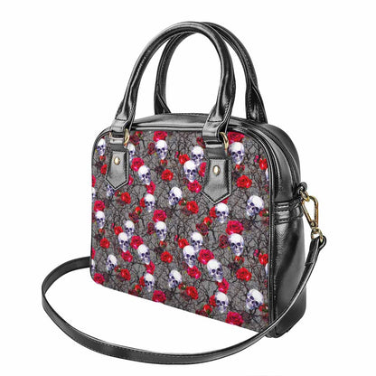 Rose Branch Skull Pattern Print Shoulder Handbag