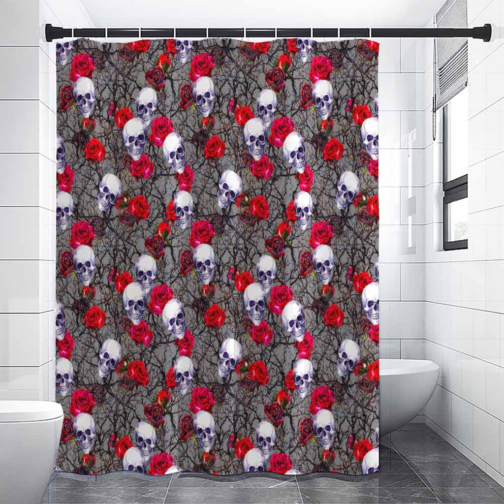Rose Branch Skull Pattern Print Shower Curtain