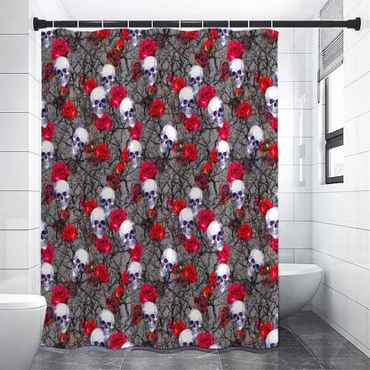 Rose Branch Skull Pattern Print Shower Curtain