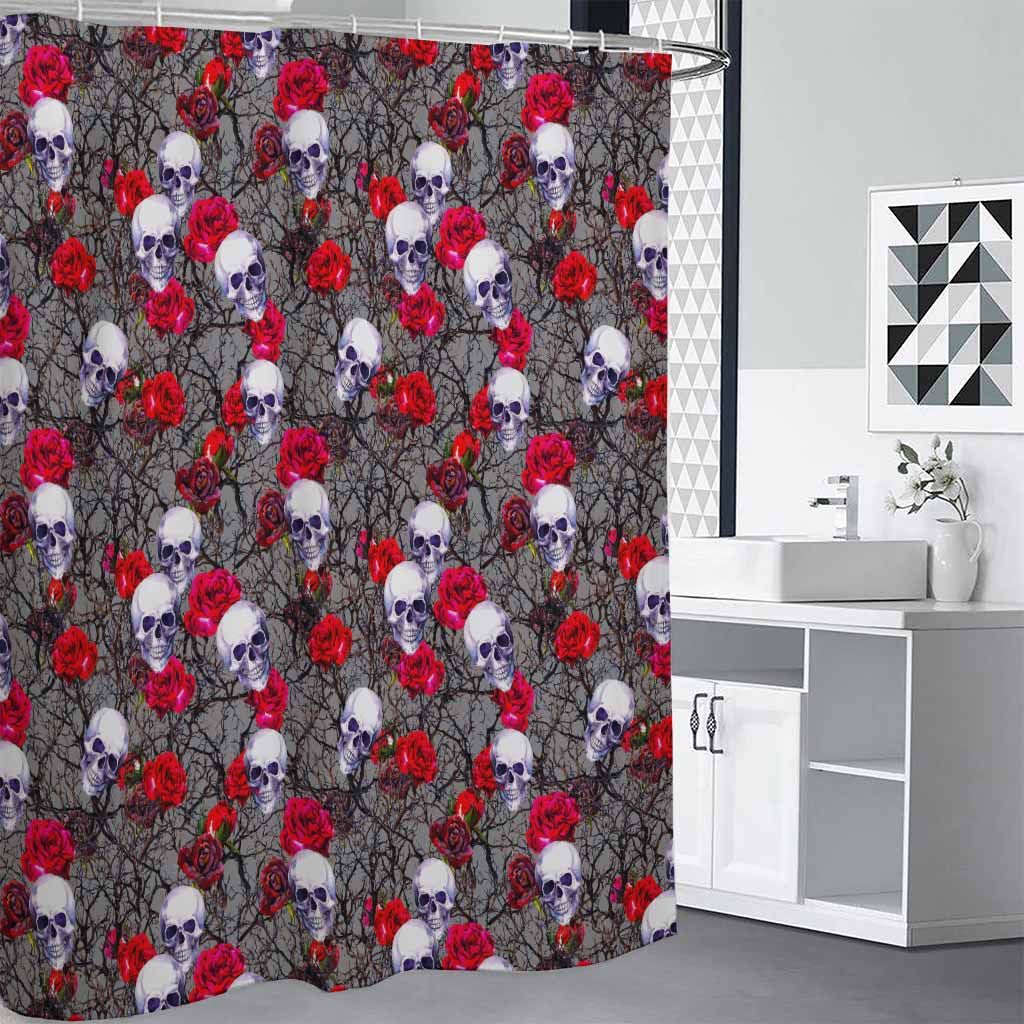 Rose Branch Skull Pattern Print Shower Curtain