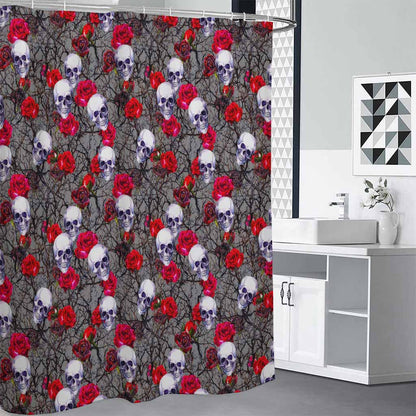 Rose Branch Skull Pattern Print Shower Curtain