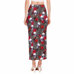 Rose Branch Skull Pattern Print Side Slit Maxi Skirt