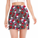 Rose Branch Skull Pattern Print Side Slit Mini Skirt