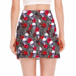 Rose Branch Skull Pattern Print Side Slit Mini Skirt