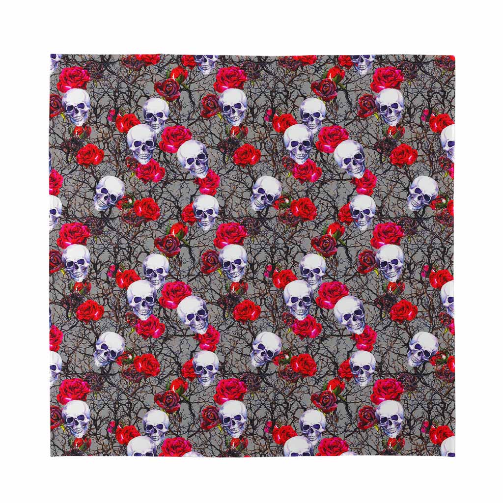 Rose Branch Skull Pattern Print Silk Bandana