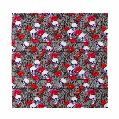 Rose Branch Skull Pattern Print Silk Bandana