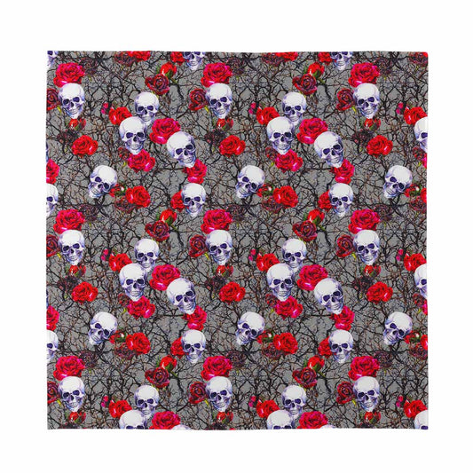 Rose Branch Skull Pattern Print Silk Bandana