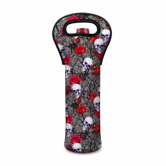 Rose Branch Skull Pattern Print Single Neoprene Wine Tote