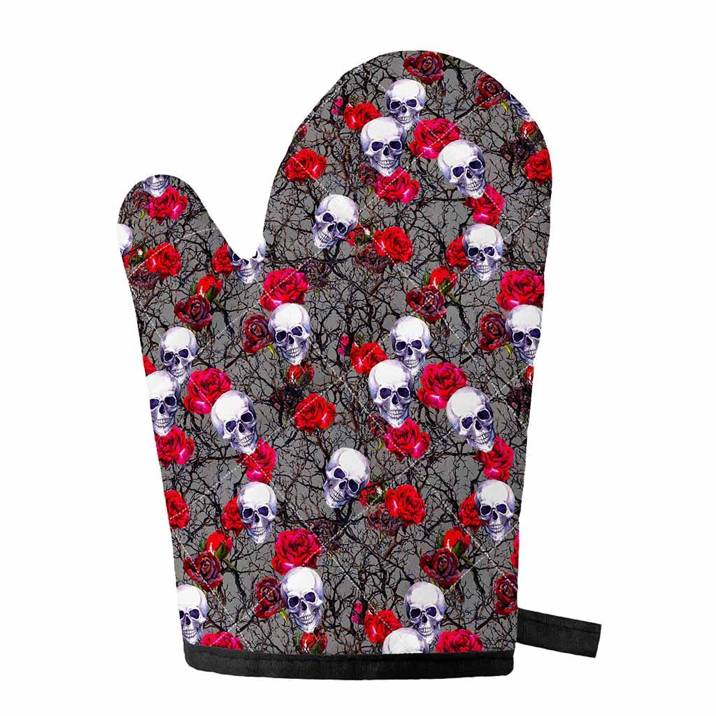 Rose Branch Skull Pattern Print Single Oven Mitt