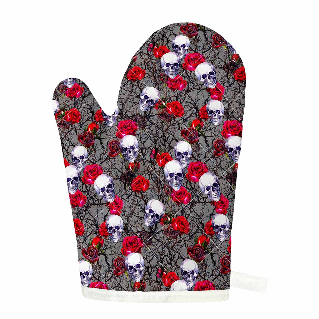 Rose Branch Skull Pattern Print Single Oven Mitt