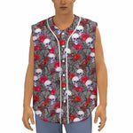 Rose Branch Skull Pattern Print Sleeveless Baseball Jersey