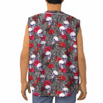Rose Branch Skull Pattern Print Sleeveless Baseball Jersey