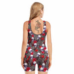 Rose Branch Skull Pattern Print Sleeveless One Piece Swimsuit