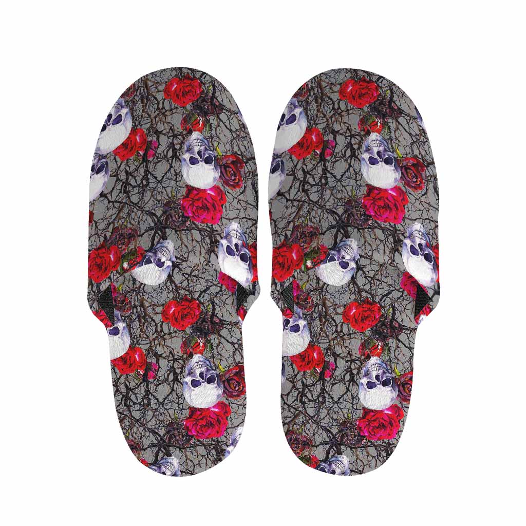 Rose Branch Skull Pattern Print Slippers