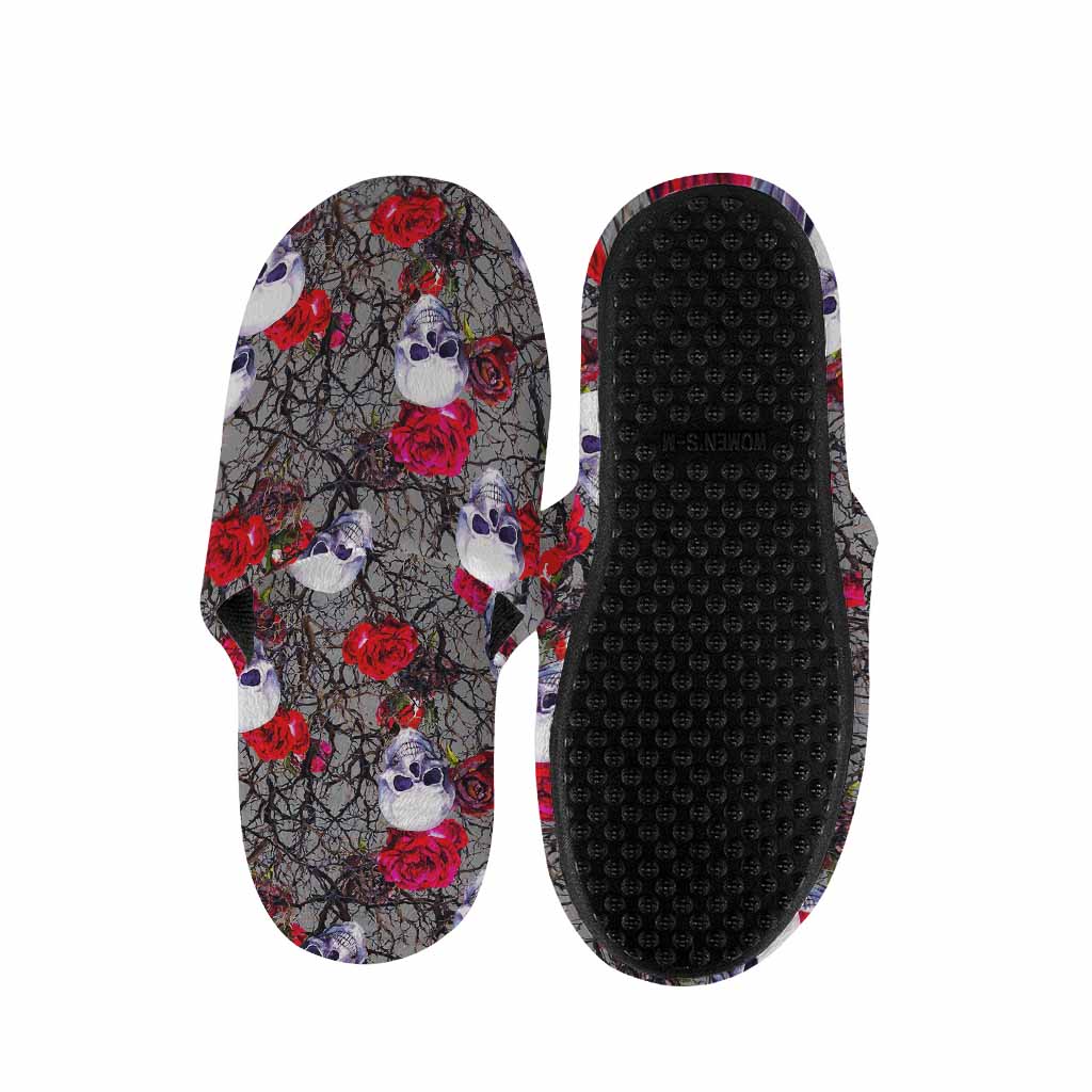 Rose Branch Skull Pattern Print Slippers