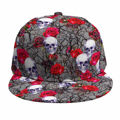 Rose Branch Skull Pattern Print Snapback Cap