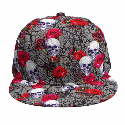 Rose Branch Skull Pattern Print Snapback Cap