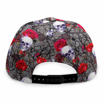 Rose Branch Skull Pattern Print Snapback Cap