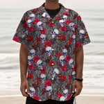 Rose Branch Skull Pattern Print Textured Short Sleeve Shirt
